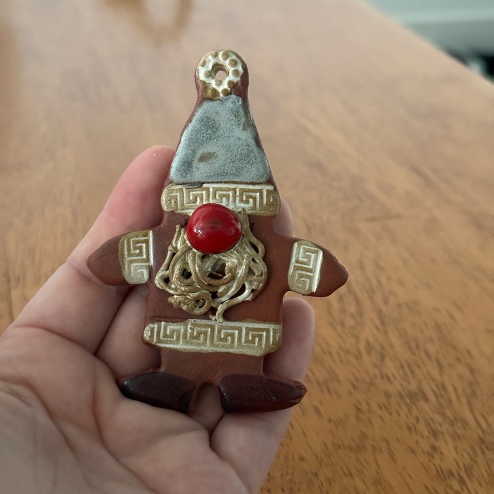 Handmade Clay Kiln Fired Yule Julbocken Father Christmas Santa Claus Ornament